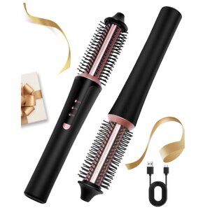 Cordless Curling Brush  USB Rechargeable Travel Hair Curler – 1.6” Ceramic